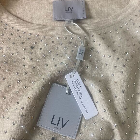 LIV Milano New W/Tags Knit Sweater Heather Oatmeal Color Size XL - Picture 4 of 12